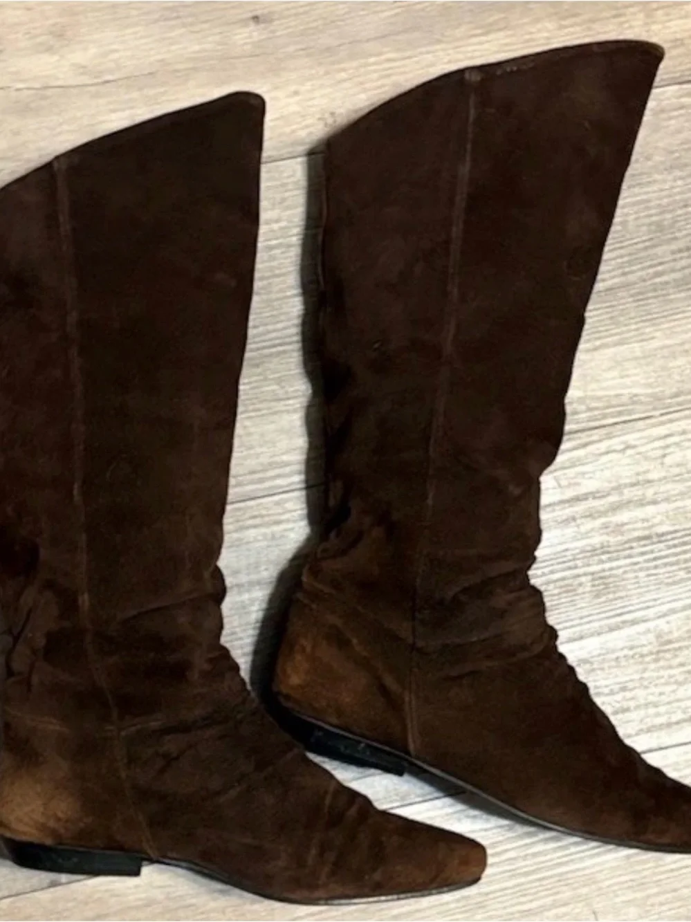 Vintage Jasmin Brown Suede Slouch Boots Knee High Flat Almond Toe Women Size 7.5
